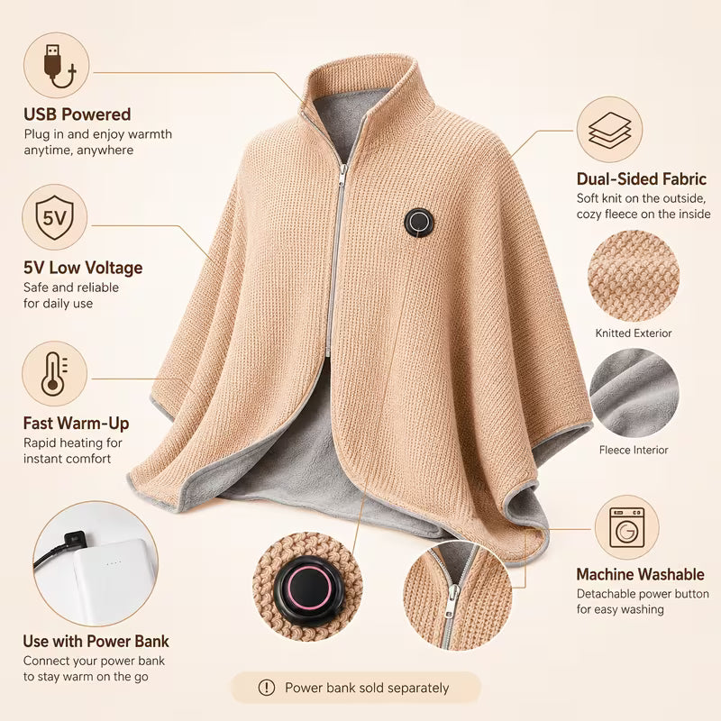 🎄 Best Christmas Gift for Family! ❄️ Stay Warm All Winter — Portable Electric Heated Blanket Shawl