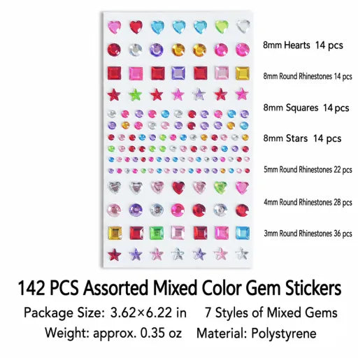 142-Pc Mixed Gem Stickers
