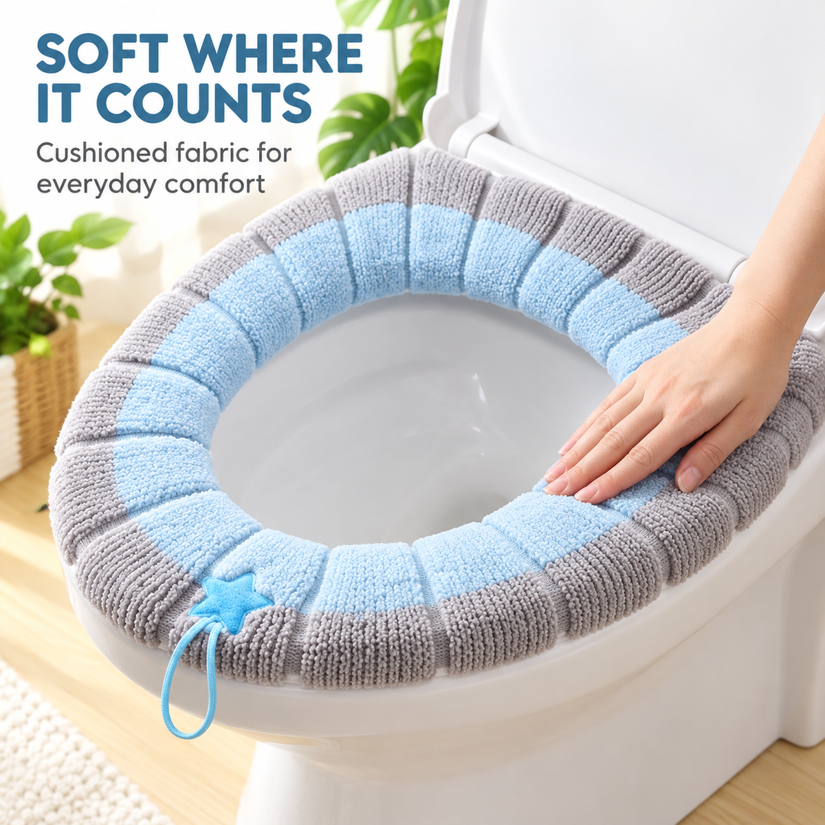 🚽Soft Plush Toilet Seat Cover, Segmented Fabric, Warm & Comfortable