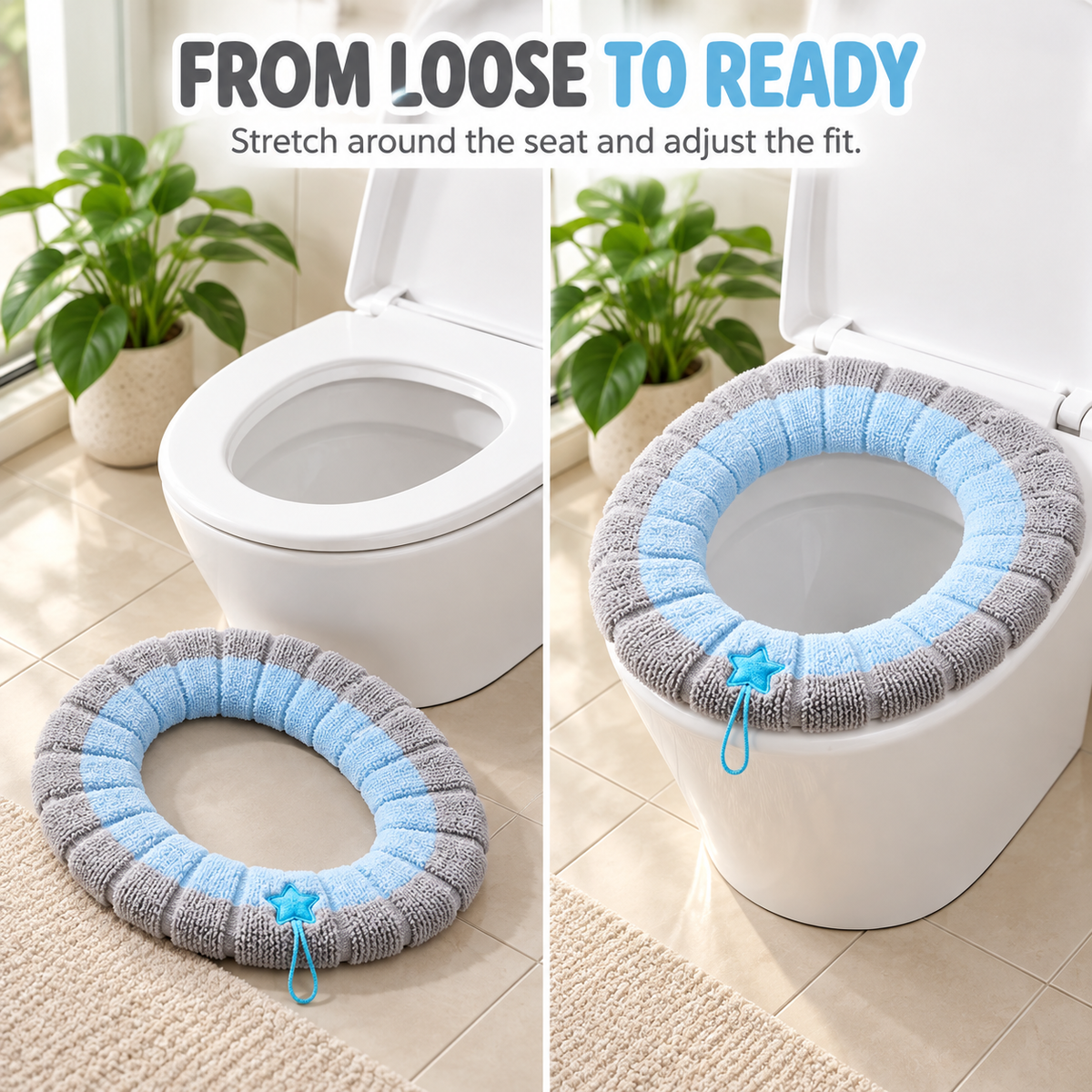 🚽Soft Plush Toilet Seat Cover, Segmented Fabric, Warm & Comfortable